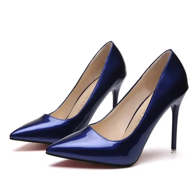HOT grande taille 34-44 femmes chaudes chaussures bout pointu pompes en cuir verni robe talons hauts bateau chaussures de mariage Zapatos Mujerd76