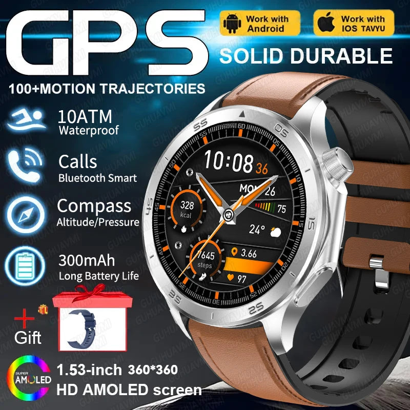 Montre connectée GPS pour hommes, avec boussole, altimètre de pression, étanche IP68, appel Bluetooth, écran AMOLED, nouveau, 2025