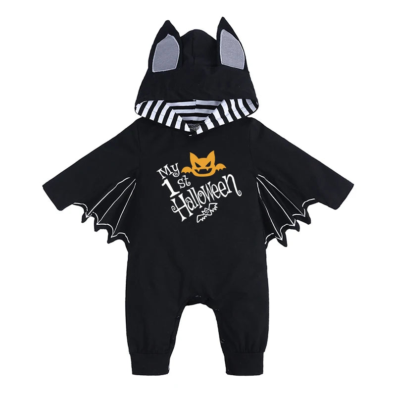 Halloween noir chauve-souris Vampire bébé garçons filles barboteuse infantile combinaison chauve-souris à manches longues body pour nouveau-né vêtements Costumes ensemble