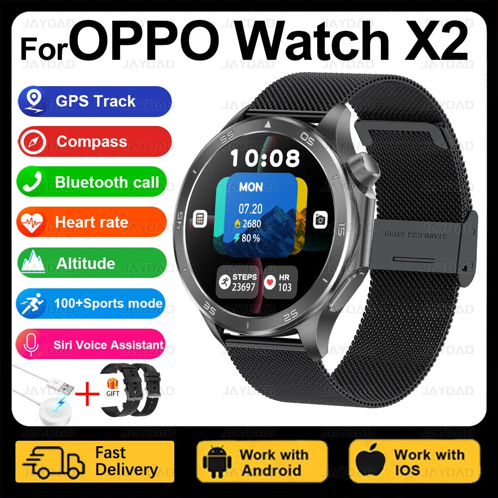 2025 nouveau pour montre OPPO X2 montre intelligente GPS sport piste fréquence cardiaque musique Bluetooth appel IP68 étanche AMOLED montre intelligente