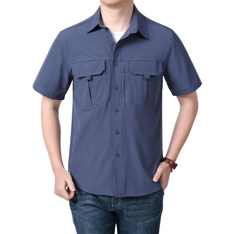 Chemise d'été à manches courtes pour hommes, chemise de travail tactique respirante, hauts d'extérieur décontractés, séchage rapide, multi-poches, chemises Cargo de Camping