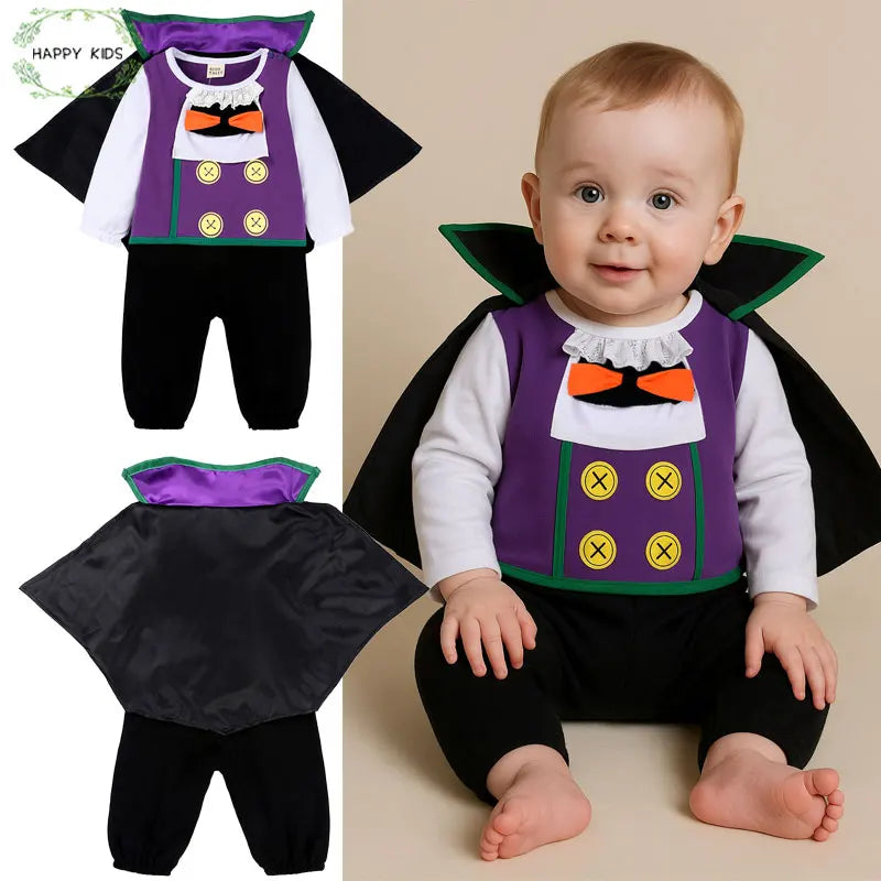 Halloween noir chauve-souris Vampire bébé garçons filles barboteuse infantile combinaison chauve-souris à manches longues body pour nouveau-né vêtements Costumes ensemble