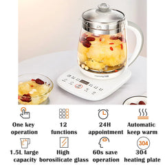 220V Jiuyang pot de santé multi-fonctionnel fleur théière verre ragoût théière 1.5L Portable Mini multi cuisinière thé Dessert cuiseur