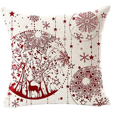 Taie d'oreiller en lin joyeux Noël, flocon de neige, boule, voiture rouge avec arbre, cerf, joyeux hiver, coussin de canapé, salon