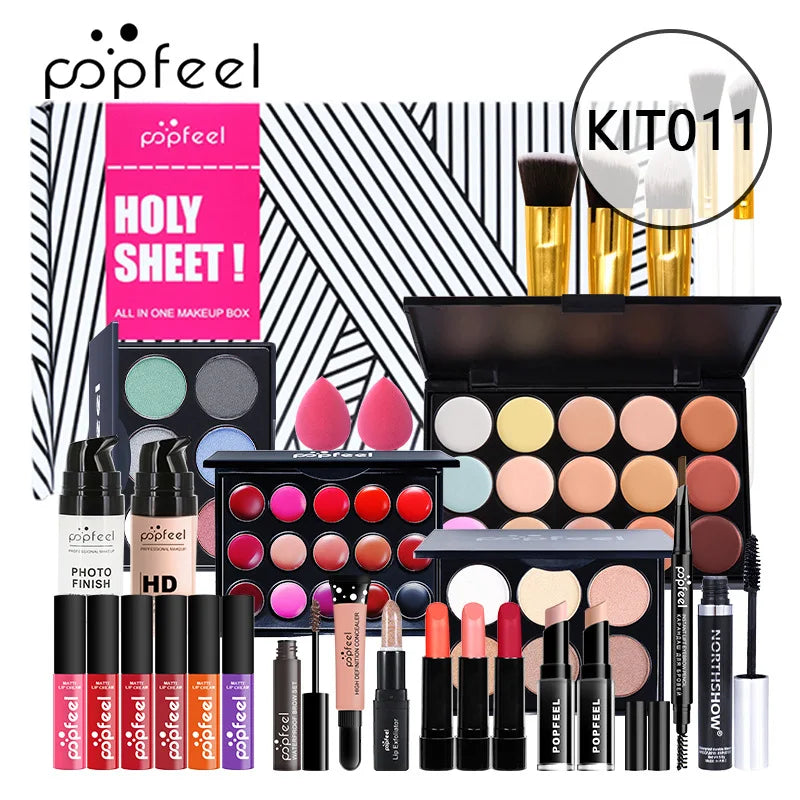 POPFEEL maquillage Kit complet femme maquillage ensemble ombre à paupières fard à paupières Palette brillant à lèvres Mascara Eyeliner pinceaux sac maquillage pour les femmes