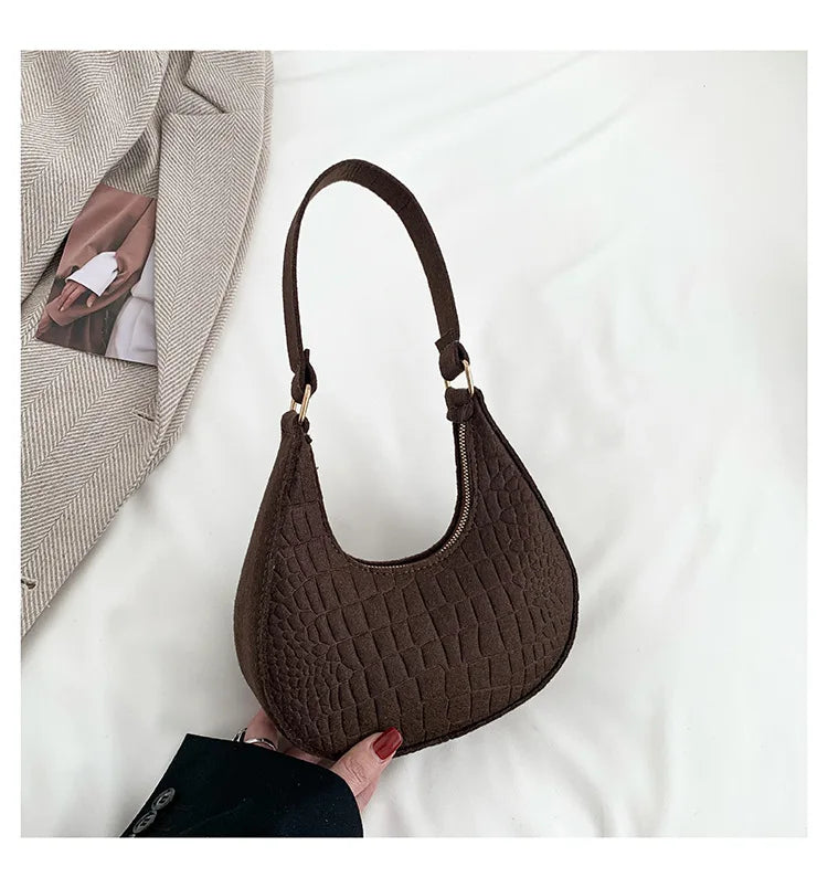Sac à main à bandoulière Femmes Feutre Pierre Motif Sac Sous les Bras 2023 Mode Tempérament Version Coréenne Sac à main d’hiver