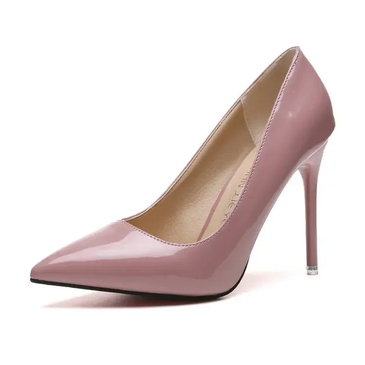 HOT grande taille 34-44 femmes chaudes chaussures bout pointu pompes en cuir verni robe talons hauts bateau chaussures de mariage Zapatos Mujerd76