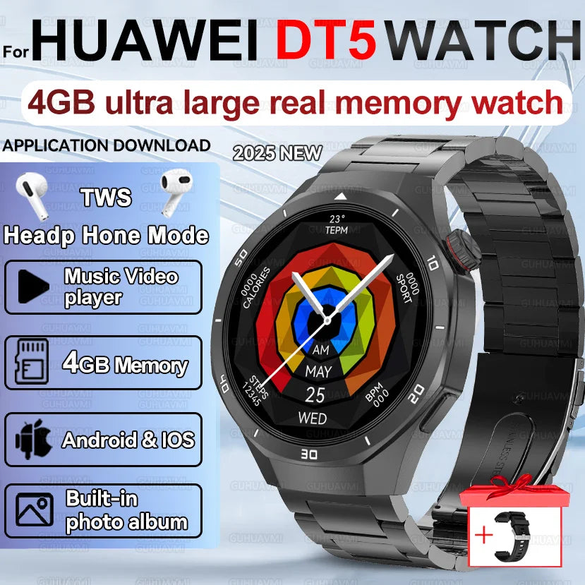 Pour HUAWEI 4GB mémoire hommes affaires Smartwatch Bluetooth appel surveillance de la santé GPS Navigation montre intelligente connecter TWS écouteurs
