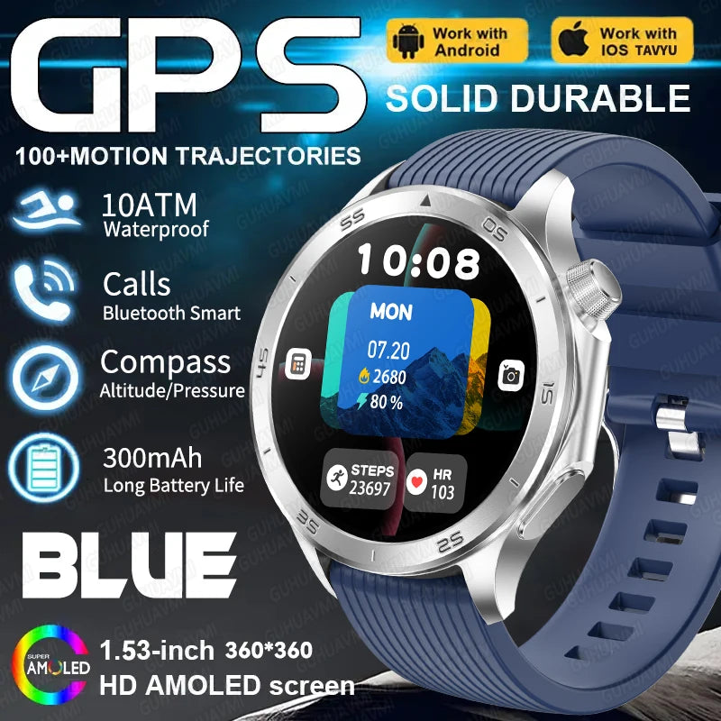 Montre connectée GPS pour hommes, avec boussole, altimètre de pression, étanche IP68, appel Bluetooth, écran AMOLED, nouveau, 2025