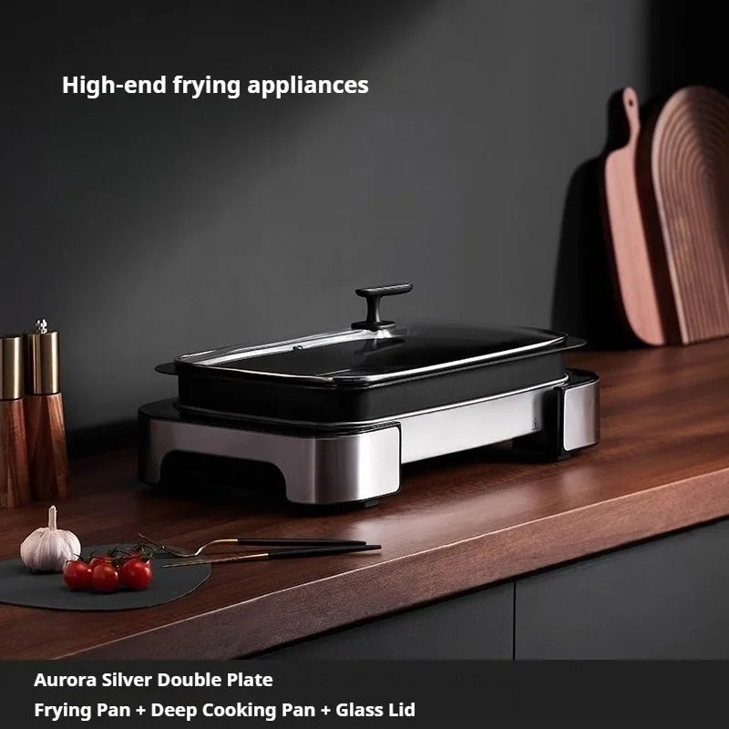 Poêle à gril électrique antiadhésive, plaque de cuisson pour usage domestique, plaque de rôtissage de poisson, appareil de cuisine de luxe léger