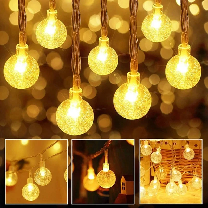 Guirxiété lumineuse boule de cristal LED, décoration d'intérieur, lampe de vacances de Noël, lumières dégradées, à piles, 1.5-10m, 10, 20, 40/80