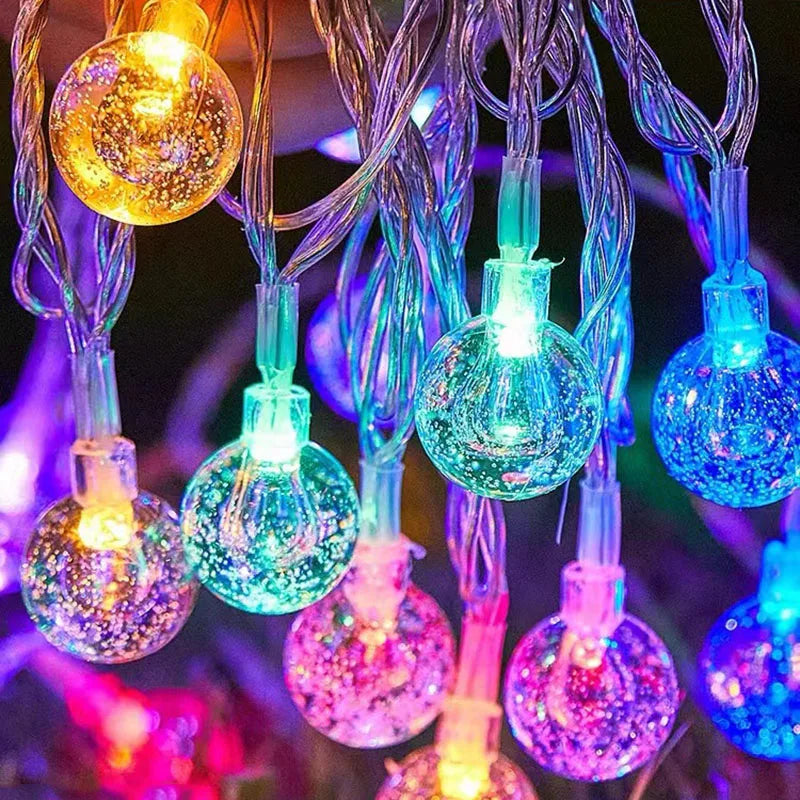 Guirxiété lumineuse boule de cristal LED, décoration d'intérieur, lampe de vacances de Noël, lumières dégradées, à piles, 1.5-10m, 10, 20, 40/80