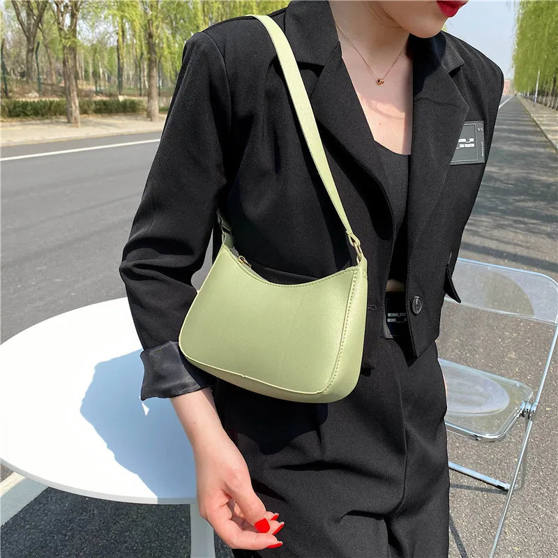 Sacs à main rétro en cuir PU pour femmes, couleur unie, sac à bandoulière sous les bras, sacs à main décontractés de styliste