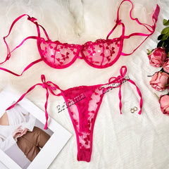 Ensemble de Lingerie femmes nuit belle Sexy 2 pièces broderie florale sous-vêtements Sexy lingerie érotique ensemble de sous-vêtements ensemble de soutien-gorge érotique