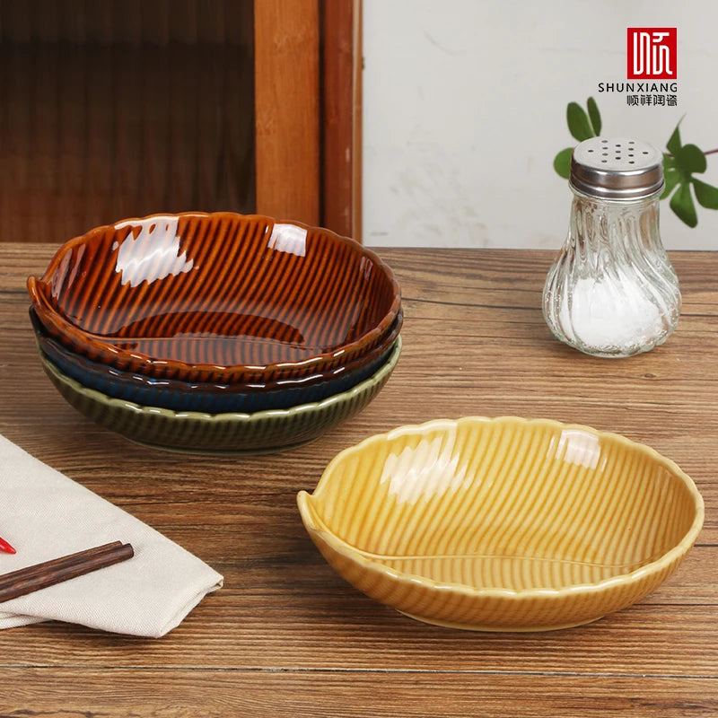 Shunxian – plats en céramique en forme de feuille, petits plats exquis haut de gamme, assiettes à collation créatives, assiettes de four artisanales en relief artistique