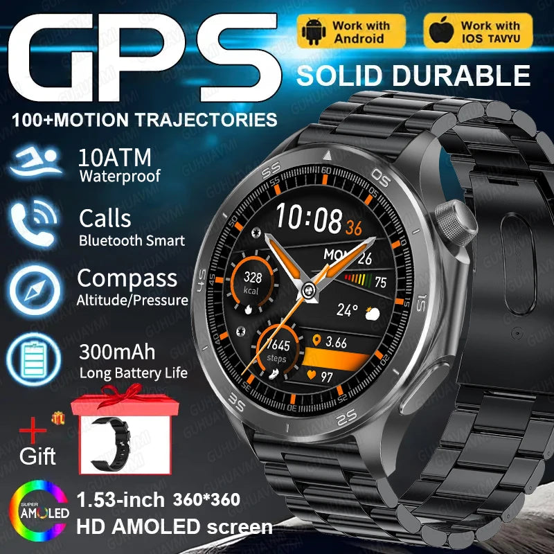 Montre connectée GPS pour hommes, avec boussole, altimètre de pression, étanche IP68, appel Bluetooth, écran AMOLED, nouveau, 2025