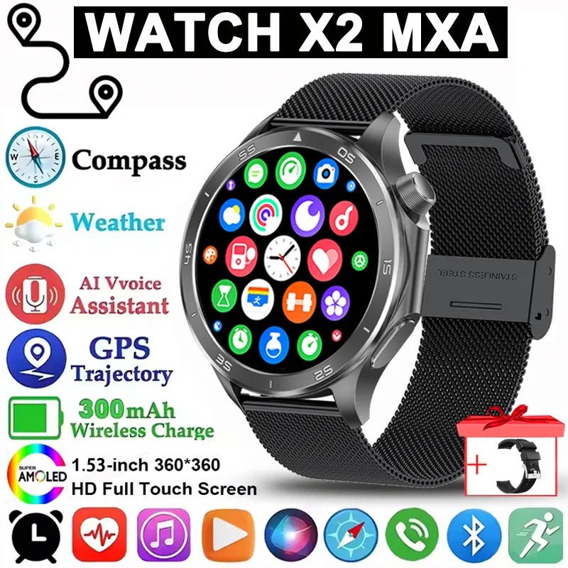 Pour montre OPPO X2 sport montre intelligente hommes HD écran GPS tracker boussole Bluetooth appel fréquence cardiaque étanche montre intelligente 2025 nouveau