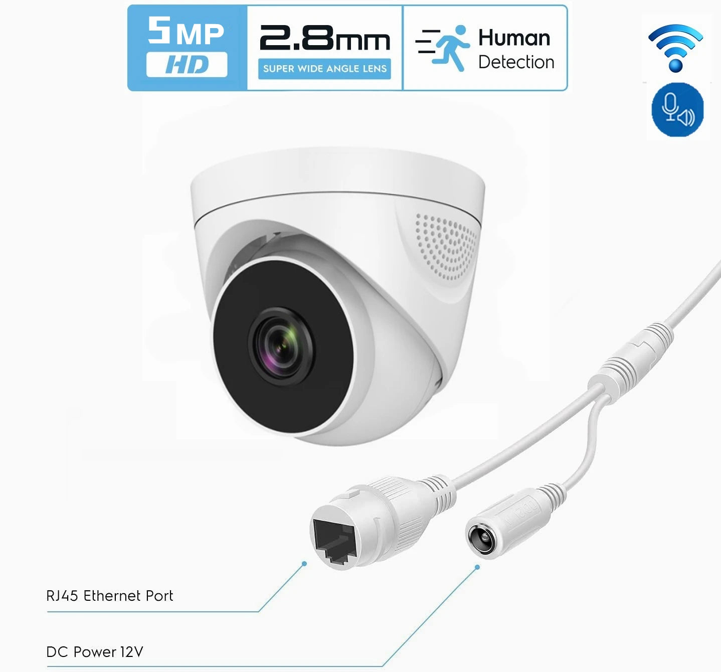 Caméra IP Wifi dôme sans fil 2592x1944P 5.0MP, caméra de sécurité à Vision nocturne, caméra de vidéosurveillance P2P avec coupe IR, prend en charge la carte TF