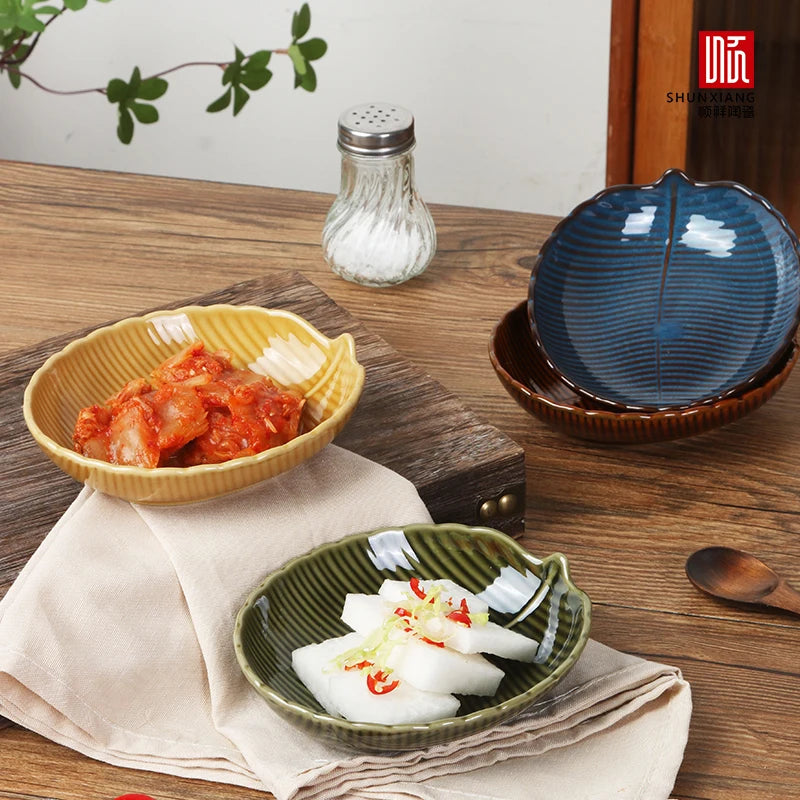 Shunxian – plats en céramique en forme de feuille, petits plats exquis haut de gamme, assiettes à collation créatives, assiettes de four artisanales en relief artistique