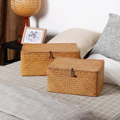 Panier de rangement tissé manuel, 1 pièce, couvercle, boîte de consolidation des débris, tri des bijoux WF1016