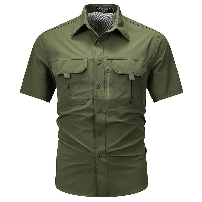 Chemise d'été à manches courtes pour hommes, chemise de travail tactique respirante, hauts d'extérieur décontractés, séchage rapide, multi-poches, chemises Cargo de Camping