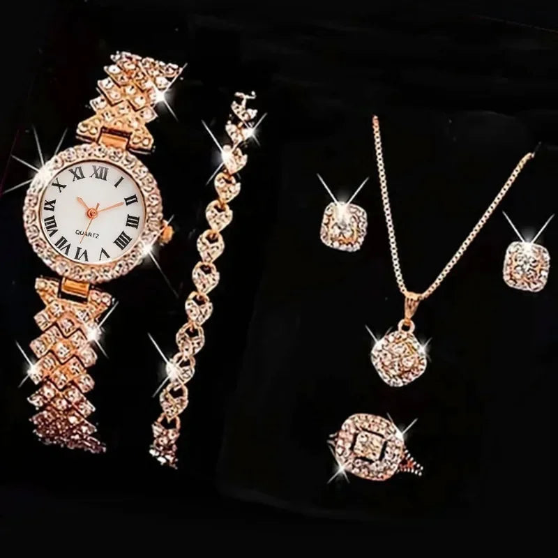Montre Bracelet Set 6PCS Set Femmes Montre Horloge Romain Cadran Luxe Marque Design Femmes Montre Femme Reloj