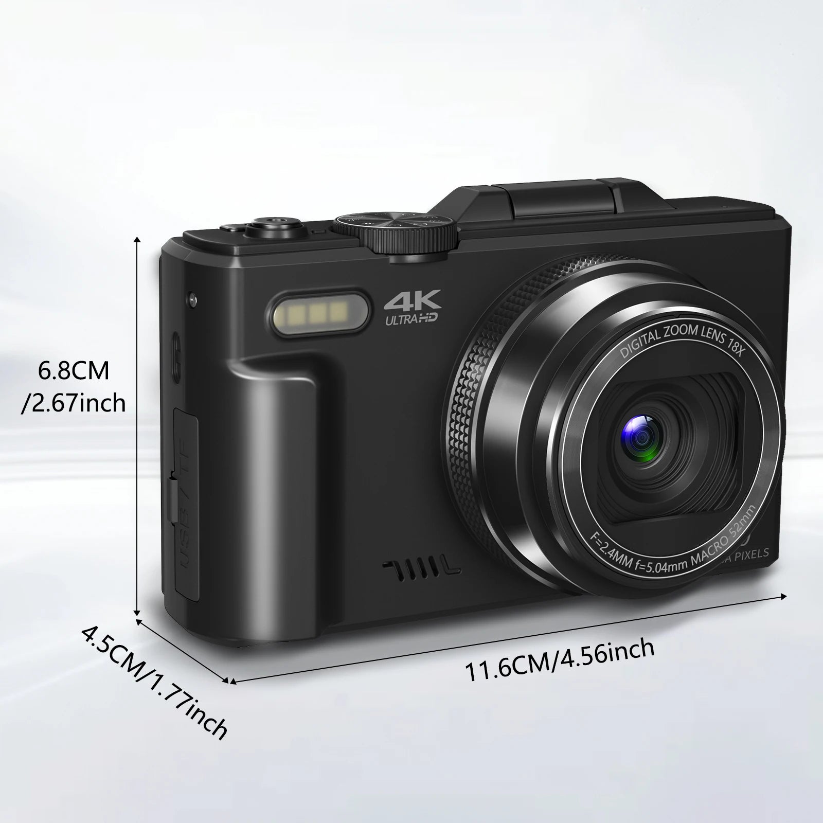 Appareil photo numérique compact 4K, zoom numérique 18x, enregistreur vidéo vlog vintage pour YouTube, 180 °   écran rabattable, webcam WiFi