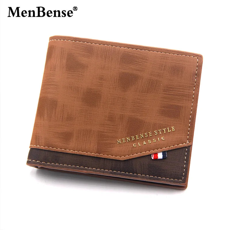 New Men's Wallet Short Cross Section Youth Tri-fold Wallet Stitching Business Multi-card Zipper Coin Purse Wallet Passport Cover