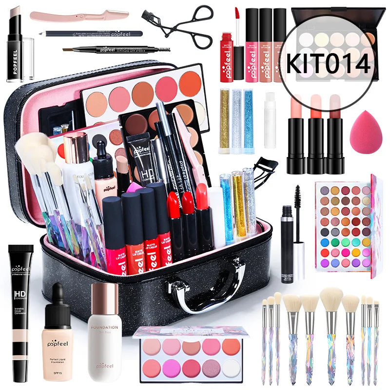 POPFEEL maquillage Kit complet femme maquillage ensemble ombre à paupières fard à paupières Palette brillant à lèvres Mascara Eyeliner pinceaux sac maquillage pour les femmes