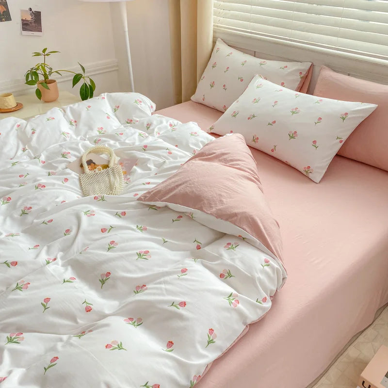 Parure de lit rayée pour enfants et adultes, style INS, double, reine, taille athlon, housse, drap plat, taie d'oreiller, linge de lit, couette, textile de maison