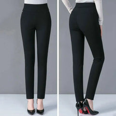 Pantalon de printemps pour mère, taille haute, poches extensibles décontractées, couleur unie, haut ajusté, grande taille, pantalon crayon, vêtements pour femmes