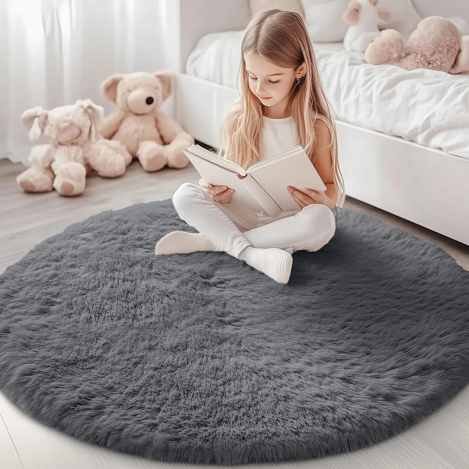 Olanly nouveaux tapis ronds en peluche pour salon tapis de chambre antidérapants tapis ronds lavables en Machine pour enfants décor à la maison esthétique