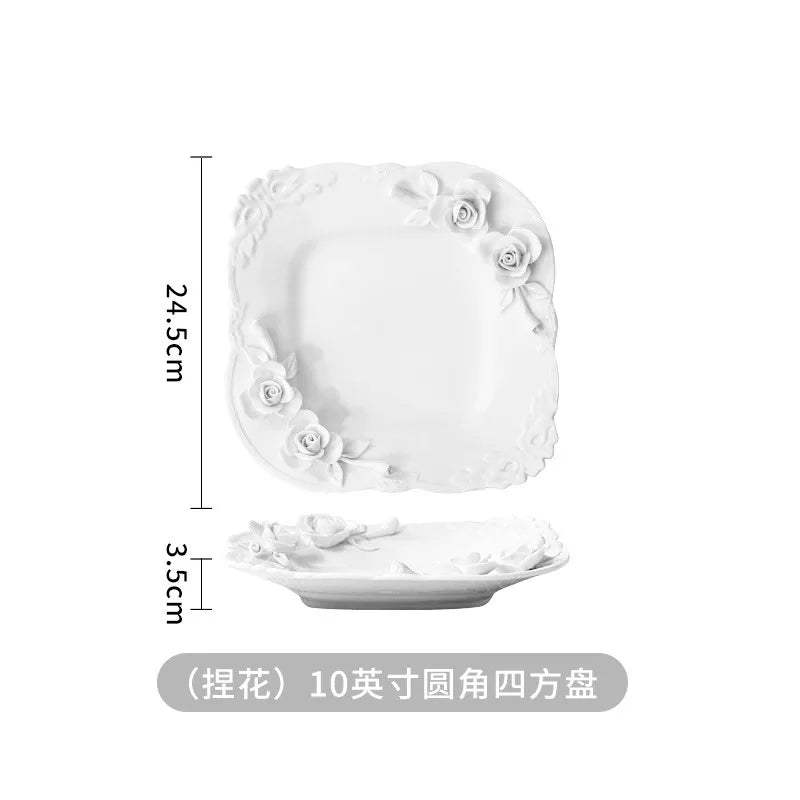 Bol à fleurs, assiette, tasse et vaisselle à main en Relief européen, ensemble pour le thé de l'après-midi à la maison, assiette d'exposition en céramique exquise