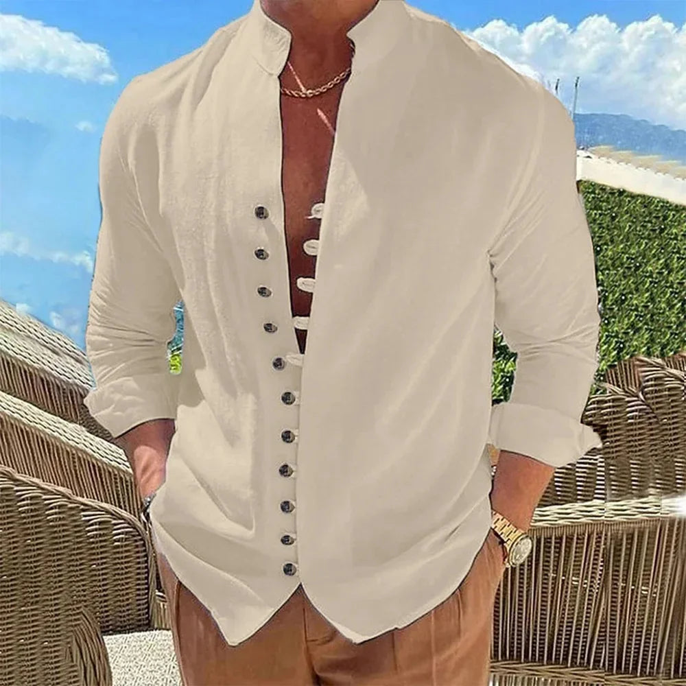 Nouveau Printemps Automne chemise décontractée lâche Hommes Couleur Unie Chemise À Manches Longues Chemises Boutons Vintage Grande taille
