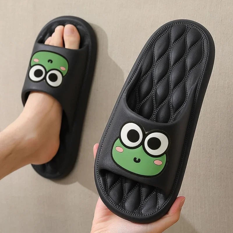 Tongs de plage coordonnantes à motif de grenouille, sandales souples d'été à motif de dessin animé mignon
