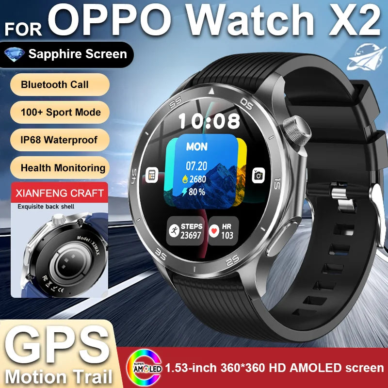 2025New pour OPPO WATCH X2 GPS montre intelligente hommes AMOLED HD écran boussole fréquence cardiaque Bluetooth appel étanche montres de sport femmes