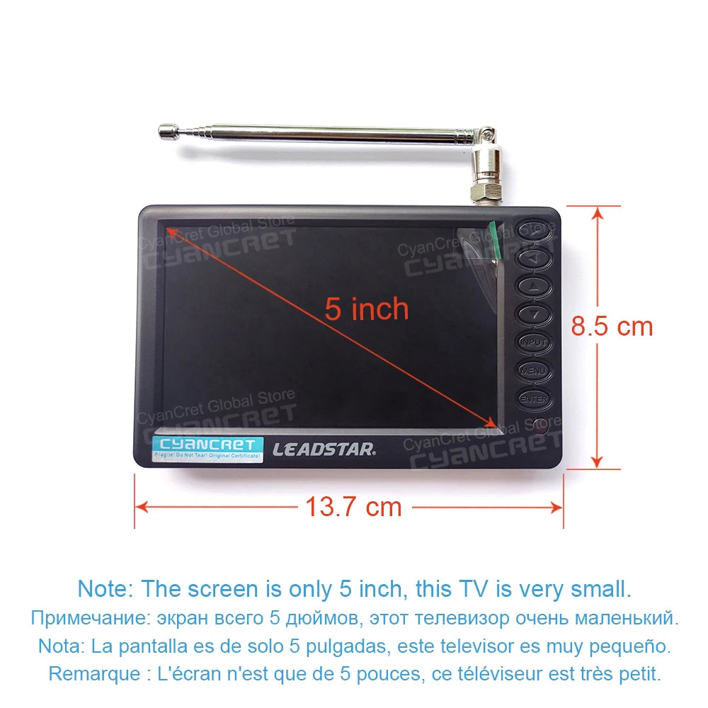 LEADSTAR D5 TV Portable TV de poche 5 pouces DVB-T2 TDT DTT numérique et analogique Mini petite télévision de voiture Support USB TF AC3