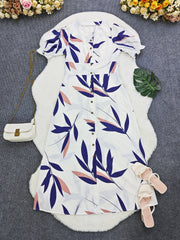 Robe à simple boutonnage imprimée feuilles, robe élégante à manches courtes Aline à col en v pour le printemps et l'été, vêtements pour femmes
