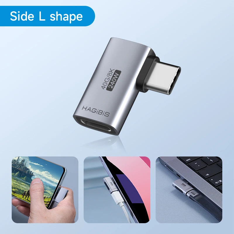Hagibis-Adaptateur USB C vers C, 240W, 40Gbps, 8K, 60Hz, convertisseur résistant à 90, adaptateur USB4 pour Thunderbolt 4/3, MacPleiPhone 16 Pro, tablette