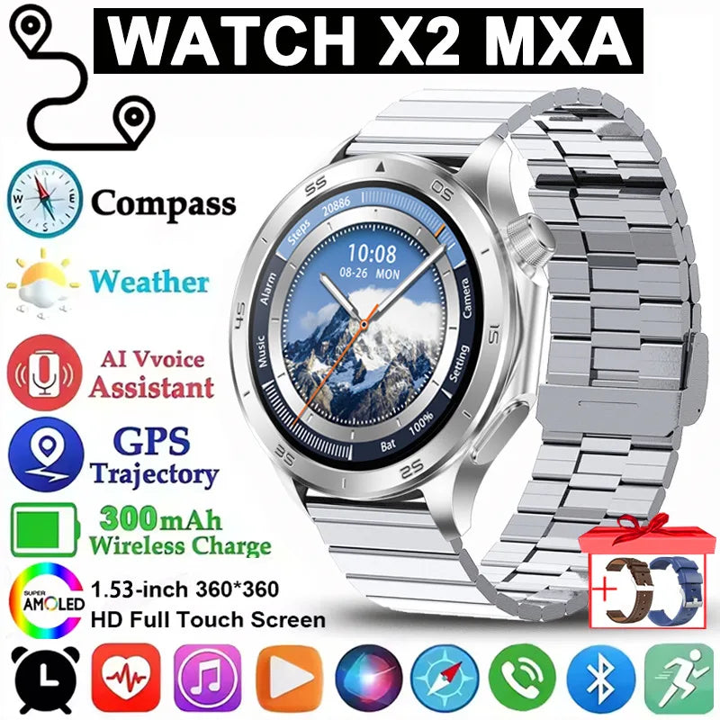 Pour montre OPPO X2 sport montre intelligente hommes HD écran GPS tracker boussole Bluetooth appel fréquence cardiaque étanche montre intelligente 2025 nouveau