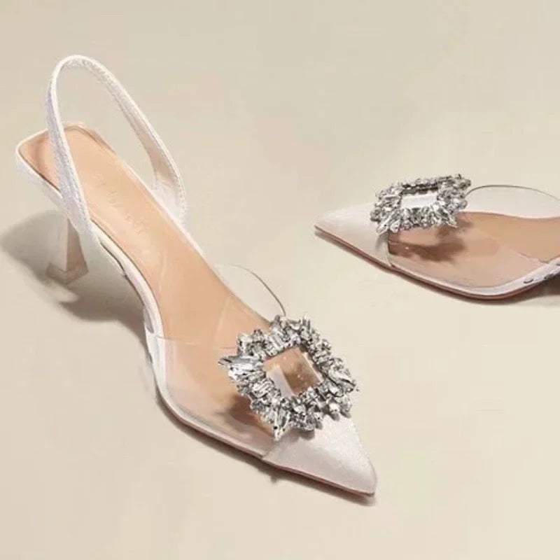 Chaussures d'été à talons hauts pour femmes, sandales de luxe en cristal, escarpins à bout pointu, transparents et Sexy pour femmes