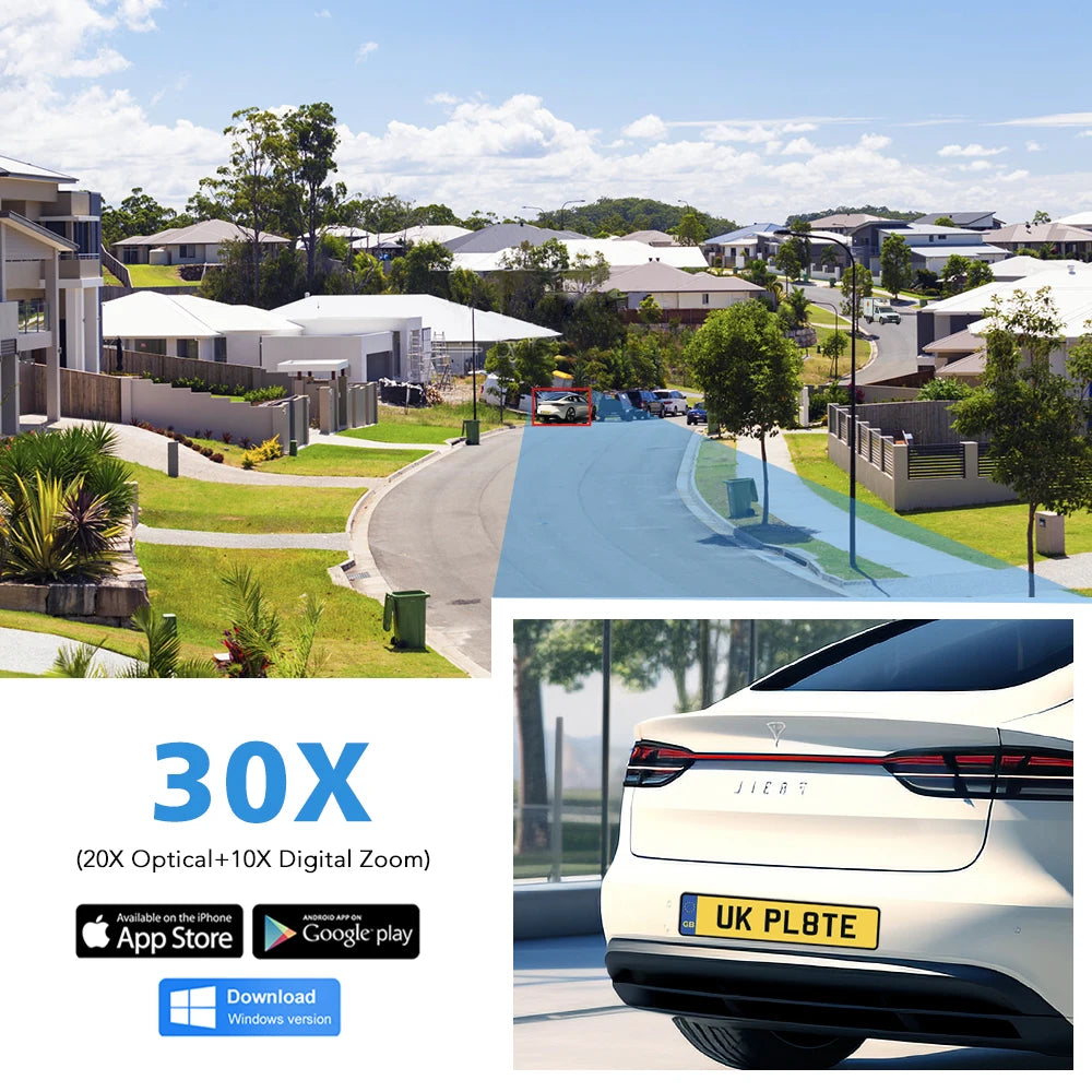 Caméra de Surveillance dôme extérieure PTZ IP WIFI 4G POE 8MP/5MP, avec suivi automatique et ia, Zoom x30, Audio bidirectionnel, système infrarouge (80m)