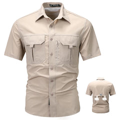 Chemise d'été à manches courtes pour hommes, chemise de travail tactique respirante, hauts d'extérieur décontractés, séchage rapide, multi-poches, chemises Cargo de Camping
