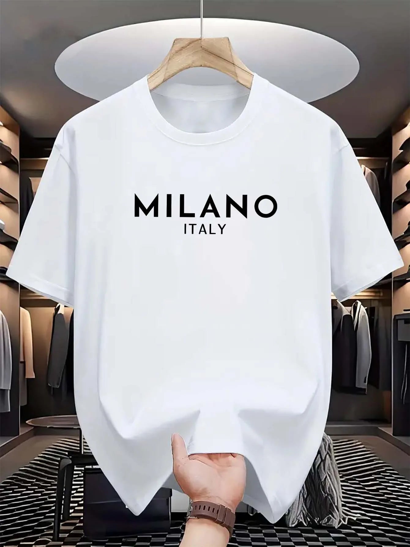 T-shirt à manches courtes et col rond pour hommes, 100% pur coton, décontracté, ample et à la mode, lettre MILANO ITALY imprimée, été
