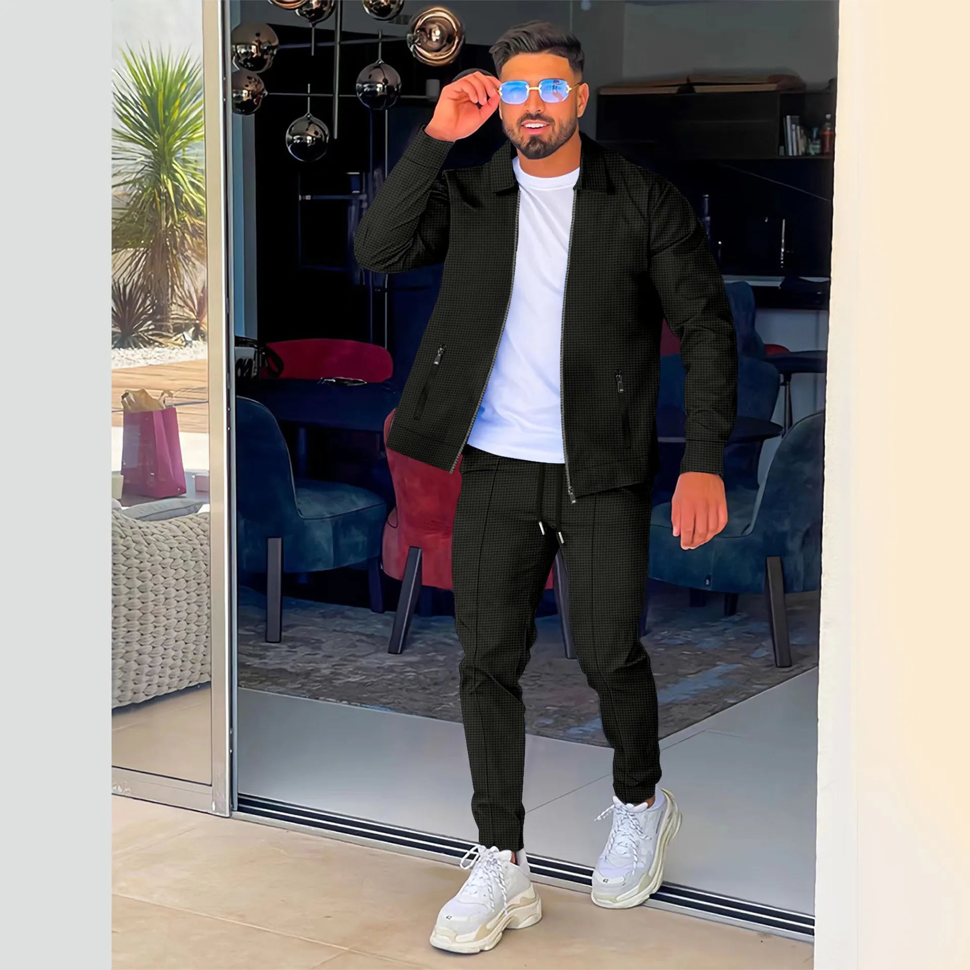 AliExpress Amazon – veste et pantalon tendance pour hommes, avec poche zippée, transfrontalière, costume de rue, printemps et automne, 2023