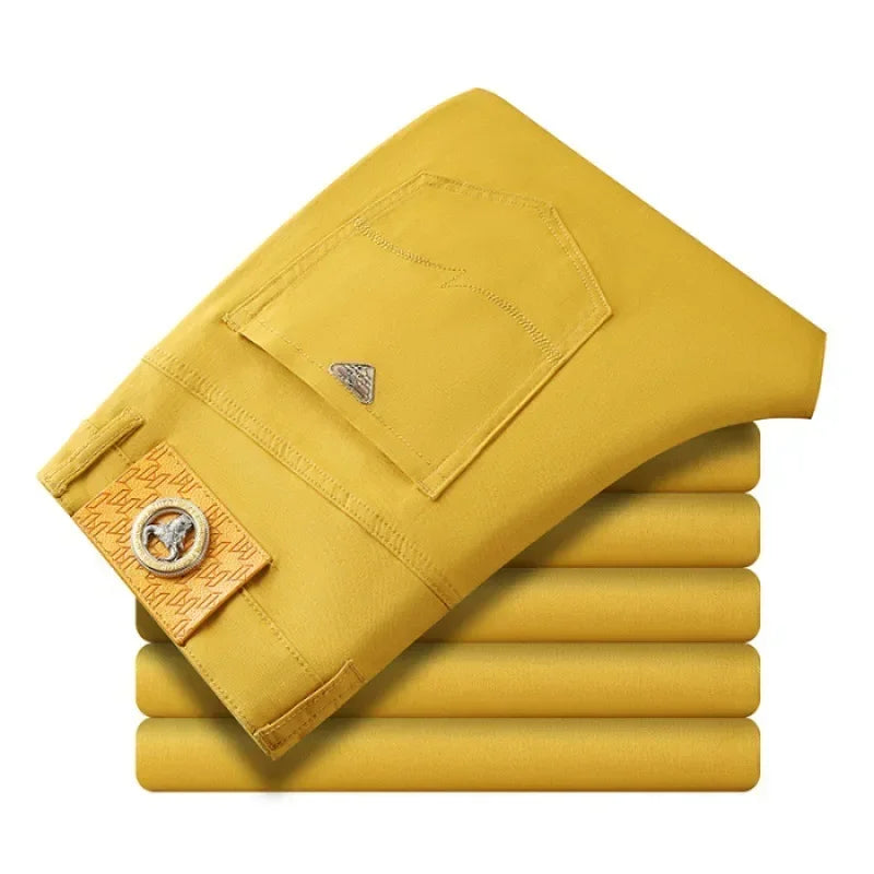 Jean extensible sept couleurs pour hommes, tendance, sauvage, Simple, 97% coton, haut de gamme, ajusté, petit pantalon droit décontracté pour hommes