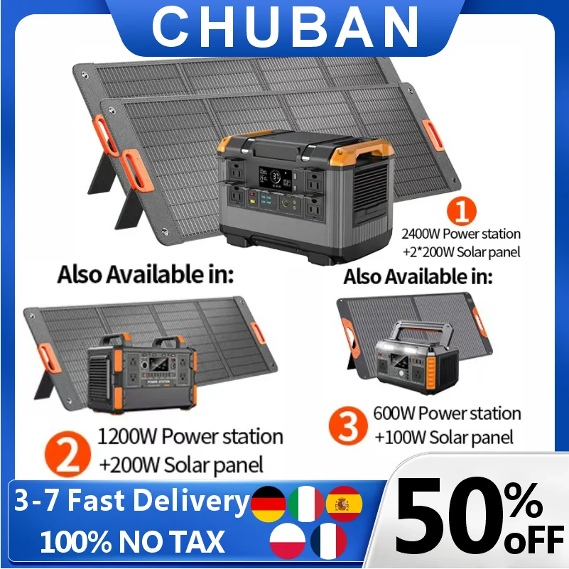 Centrale électrique Portable 2400w, générateur Portable 600w 1200w 600w avec panneau solaire 100w 200w pliable (plusieurs Options) Camping