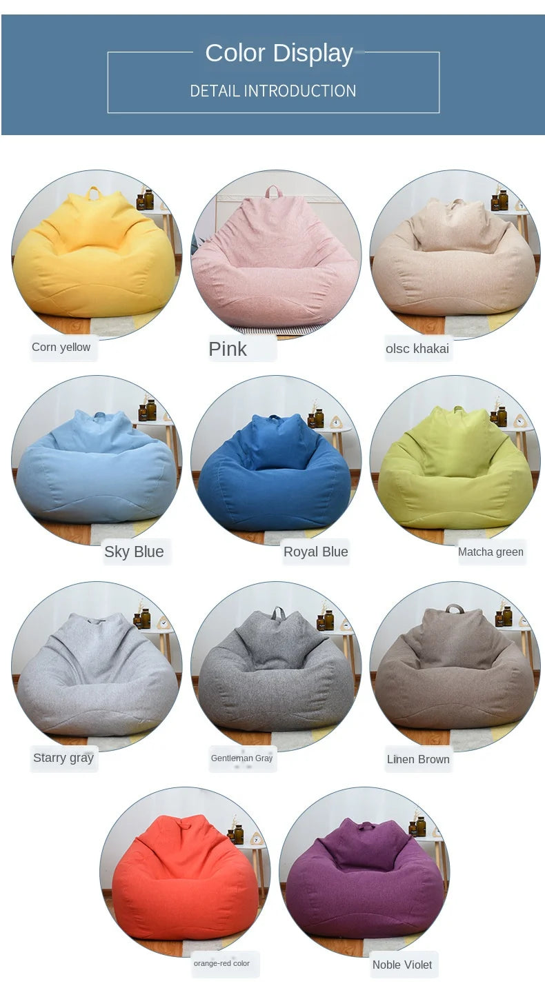 No Stuffed Gray Bean Bag Chair Giant Beanbag Pouf Sofa Bed Puff Ottoman Futon Room Seat Tatami Relax Lounge Furniture