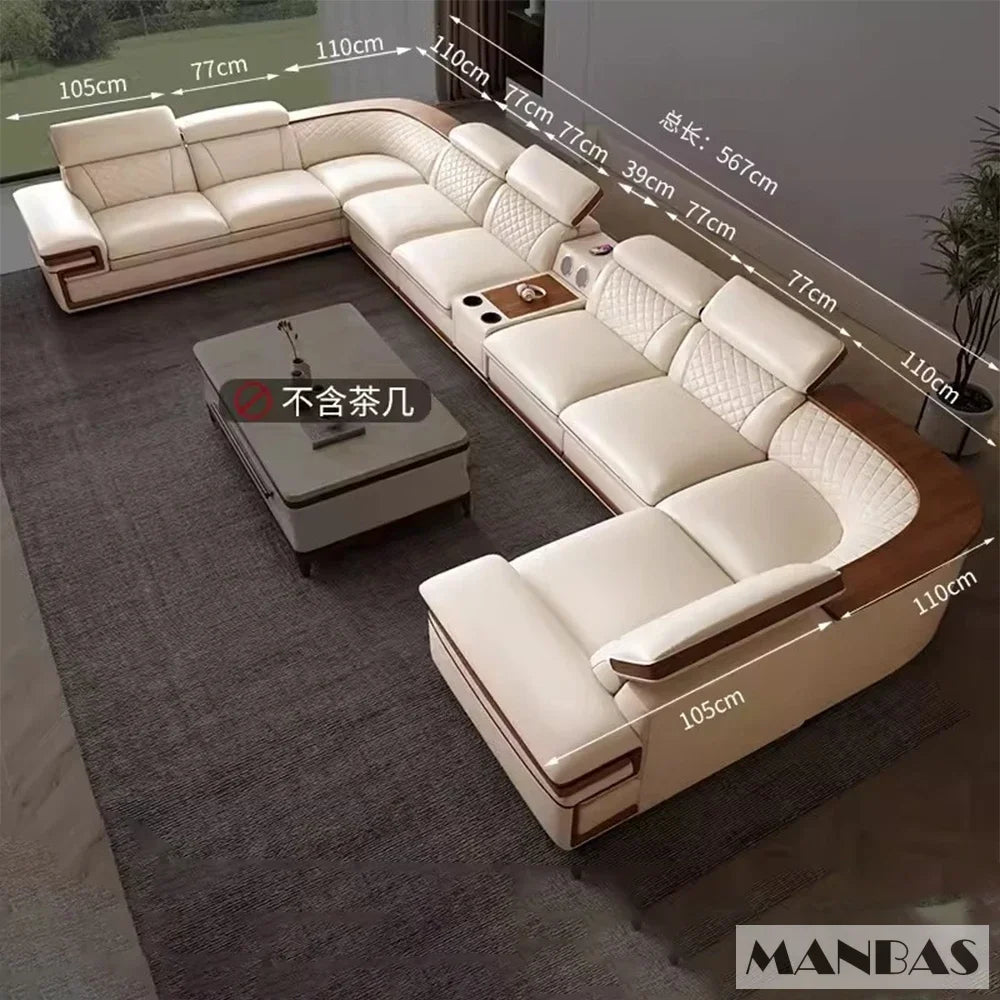 Linlamlim Premium Italian Genuine Leather Sofa Set for Living Room with Adjustable Headrests, Bluetooth Speaker, Wireless Charge