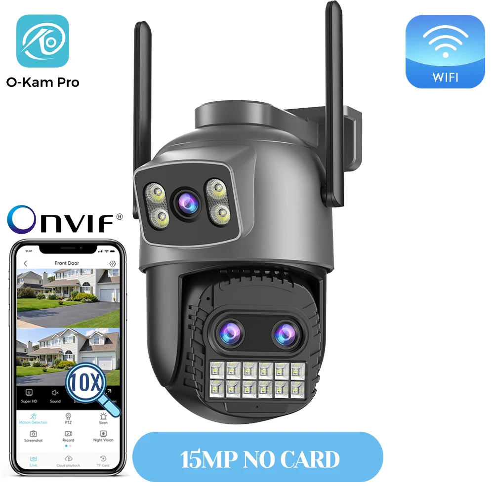Caméra Wifi d'extérieur 20MP Caméra HD 10K à trois objectifs Caméra IP PTZ 5G Objectif zoom numérique 10X Caméra de  suivi humain AI Auto Detect Caméra de sécurité Caméra de sécurité pour la maison Caméra Wifi e